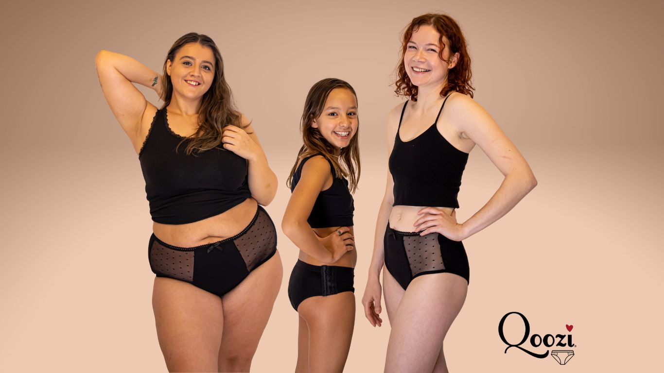 Qoozi la première marque de culotte menstruelle en coton bio et modal pour les femmes en grande taille. La meilleure culotte menstruel qui révolutionne la vie des femmes au quotidien.